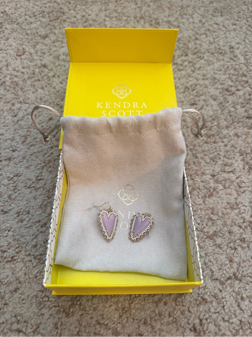 Kendra Scott lavender heart drop earrings